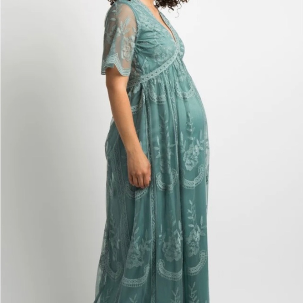 NWT PinkBlush Sage Lace Mesh Overlay Maternity Maxi Dress XL